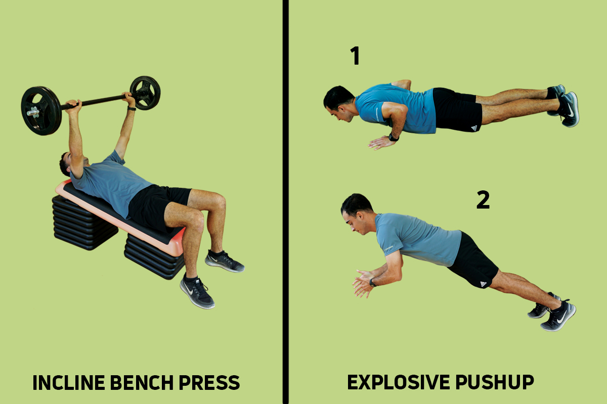 INCLINE BENCH PRESS + EXPLOSIVE PUSHUP